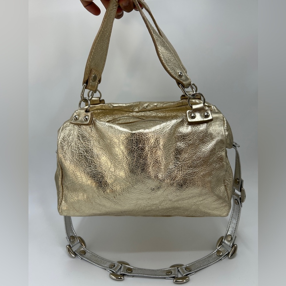 LAURA DI MAGGIO Italy GIANNI NOTARO Designer Metallic Gold Leather Satchel|